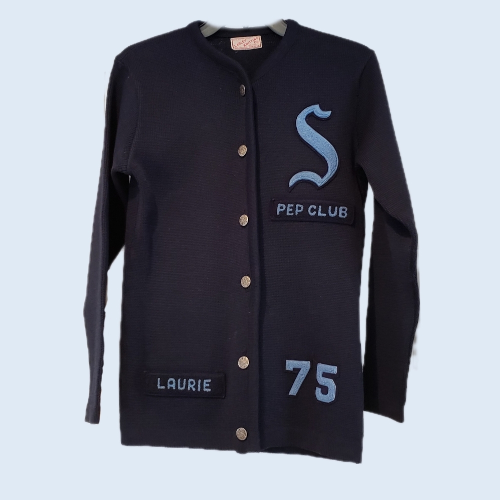 True Vintage 1950s Rare Navy Blue Pep Club Wool Cardigan Lasley Knitting Company